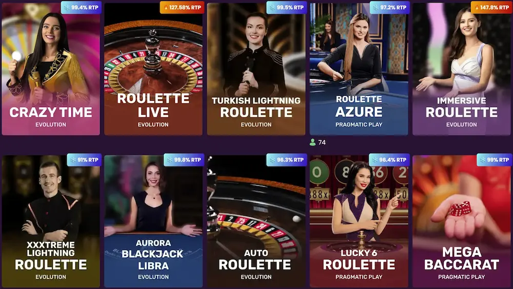 Izbira iger z živimi delivci v Bizzo casino